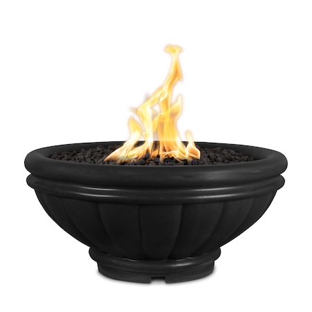 The Outdoor Plus 24 Round Roma Fire Bowl - GFRC Concrete - Black - Match Lit - Natural Gas OPT-ROMFO24-BLK-NG